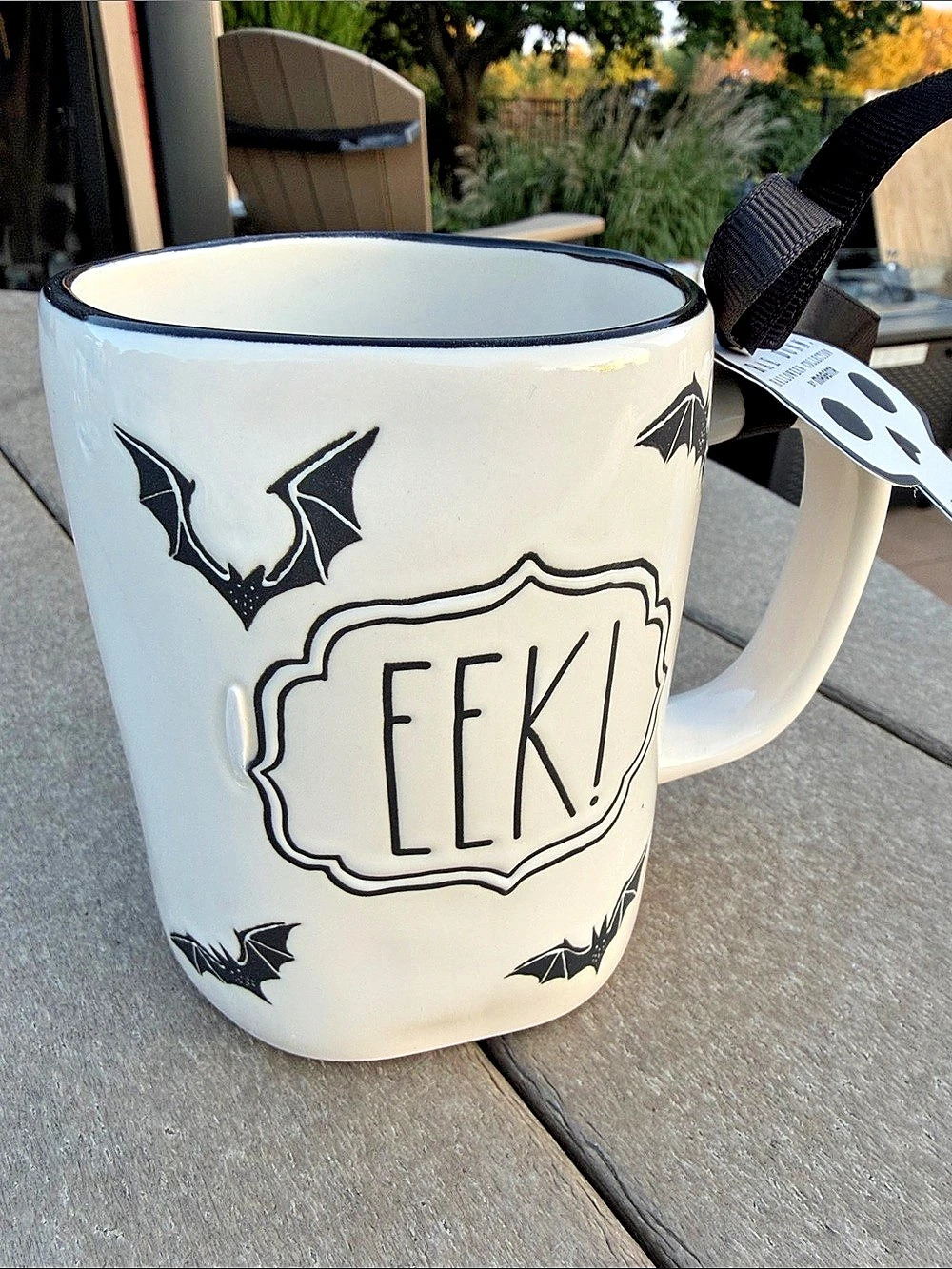 Rae Dunn EEK! Bat Mug White & Black